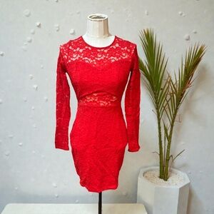 👗 Express NWT Red Lace Long Sleeve Bodycon Dress XS
